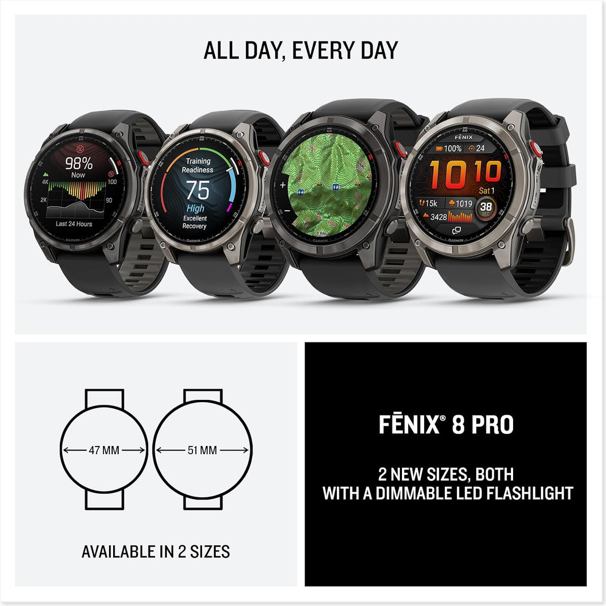 Garmin fēnix® 8 Pro, 47mm, Sapphire, Titanium, Graphite/Black | Premium Multisport Smartwatch, inReach® Technology, AMOLED Display, Built-In Flashlight,..