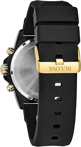 Bulova Men's Marine Star Series A Black and Rose Gold Ion-Plated Stainless Steel 6-Hand Chronograph Quartz Watch, Black Silicone Strap Style: 98B278