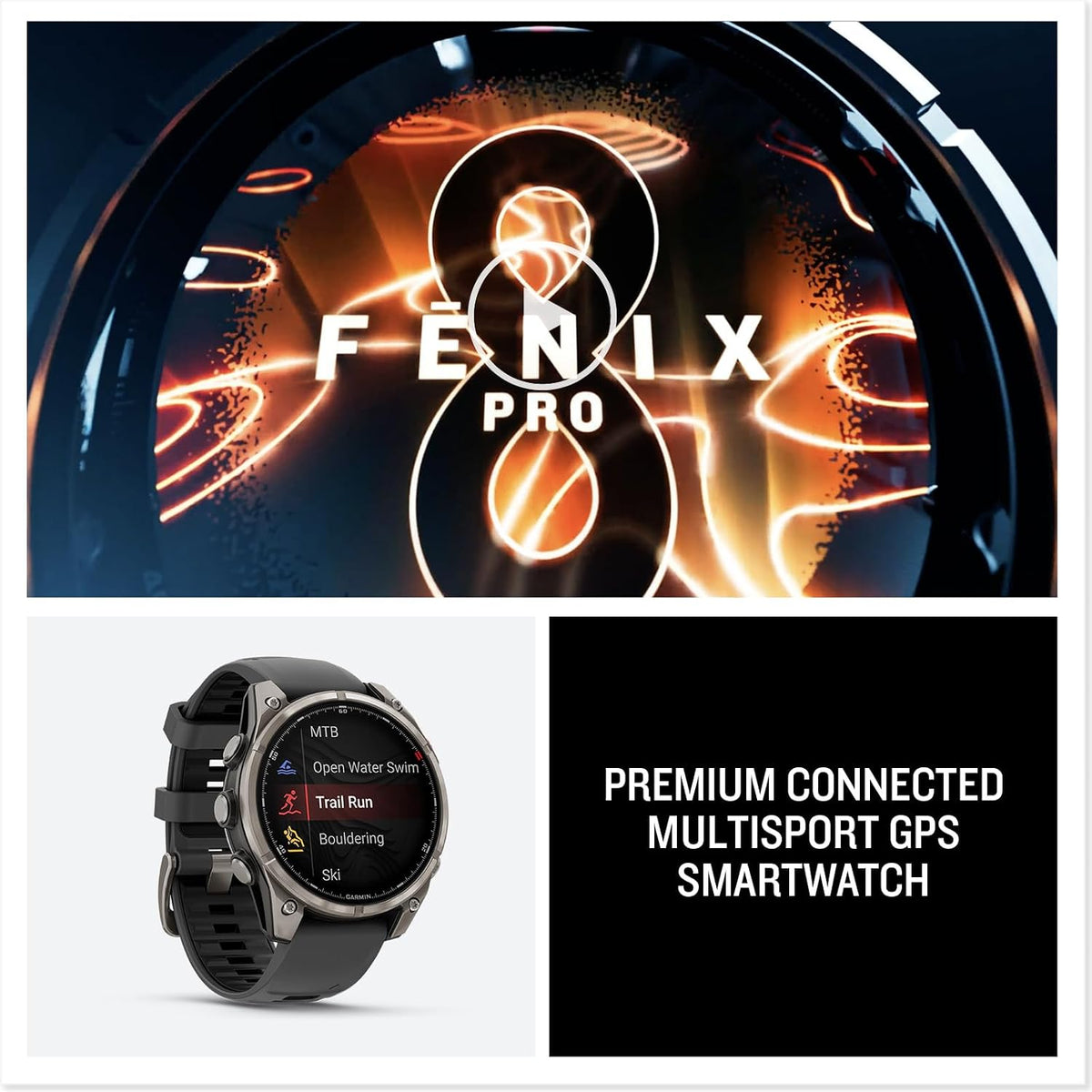 Garmin fēnix® 8 Pro, 47mm, Sapphire, Titanium, Graphite/Black | Premium Multisport Smartwatch, inReach® Technology, AMOLED Display, Built-In Flashlight,..